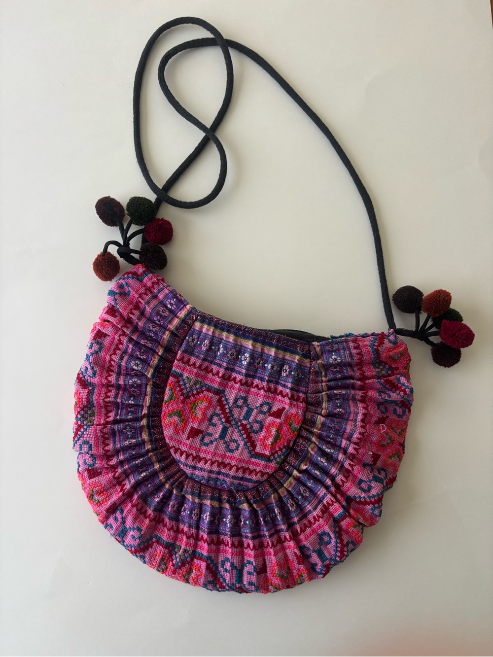 Handcrafted Pink & Purple Embroidered Crossbody Bag